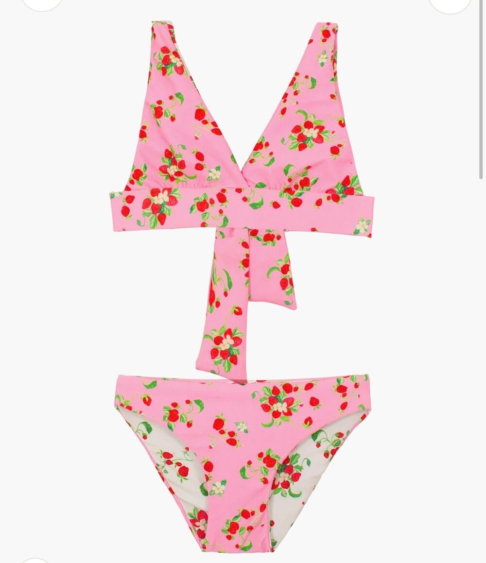PQ Swim Kids ALLIE REVERSIBLE HALTER BIKINI, Strawberries, Size 4